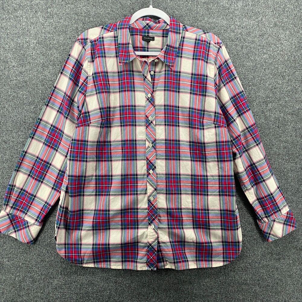 Talbots Shirt Womens XL Multicolor Plaid Button Up Blouse Ladies‎ Office Casual